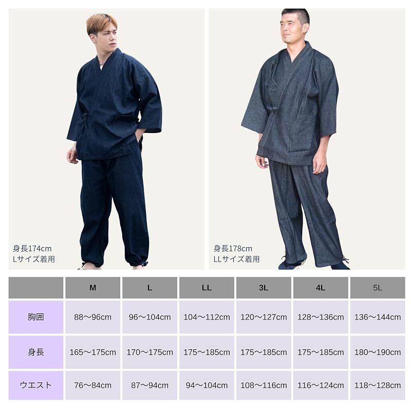 【新品】 [江戸てん] 作務衣 デニム生地 （綿100％） しっかりしているのに柔らかい さむえ 柄入り 通年 メンズ 昇鯉（しょうり） 紺 LL 0