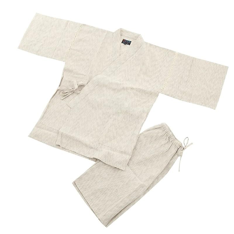 【新品】 [江戸てん] 甚平 メンズ しじら織り 綿100％ 勇神図モチーフ 【乾坤威神図】 涼しい 夏 捺染プリントオリジナル柄 メンズ 風神雷神波カラー 生成り L 1