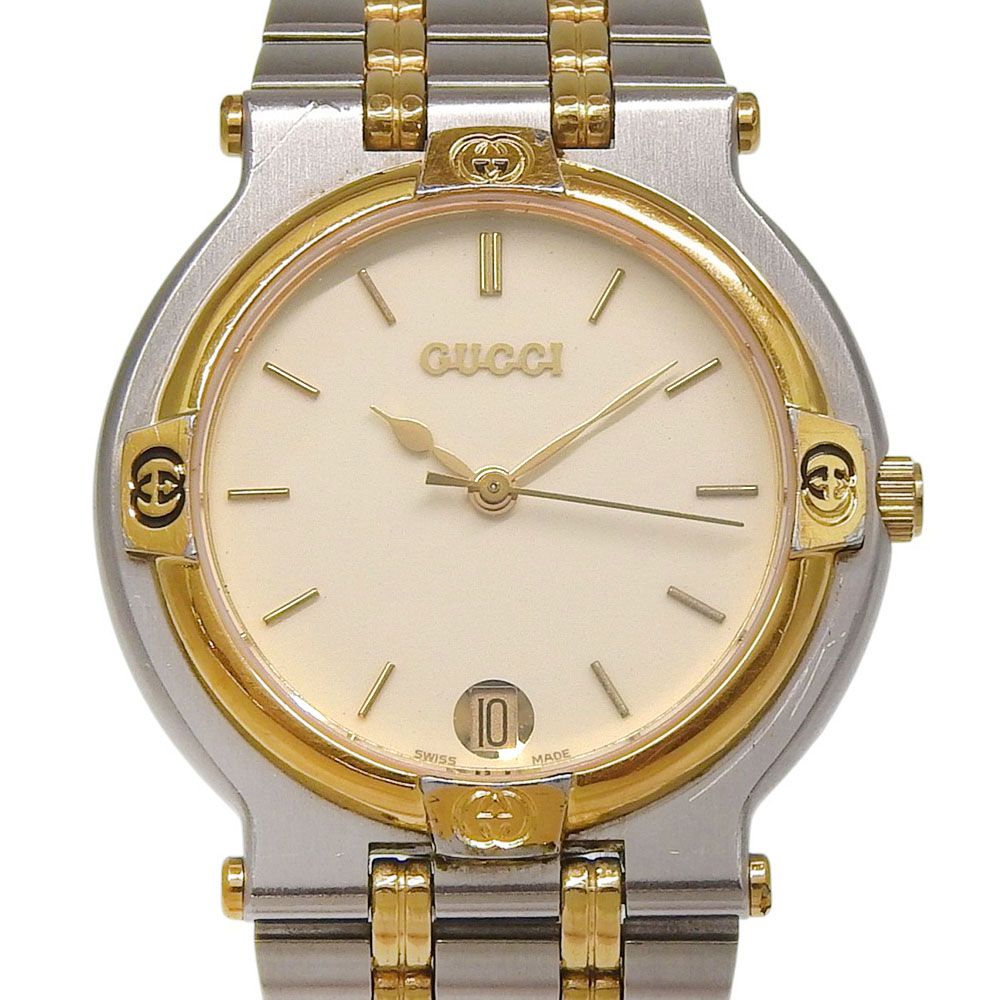 【GUCCI】グッチ デイト 9000M ステンレススチール×金メッキ クオーツ アナログ表示 メンズ アイボリー文字盤 腕時計 GUCCI】グッチ 9000M ステンレススチール×金メッキ クオーツ アナログ