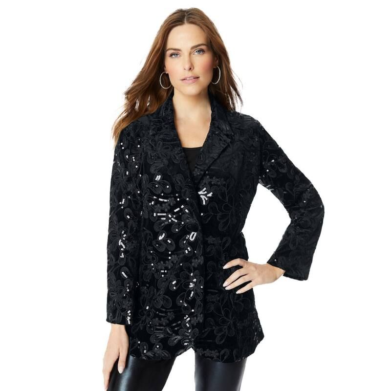 ロアマンズ レディース アウター ジャケット・ブルゾン プラスサイズ スパンコール 刺繍 ブレザー Roamans Womens Plusize Sequin Embroidered Blazer B