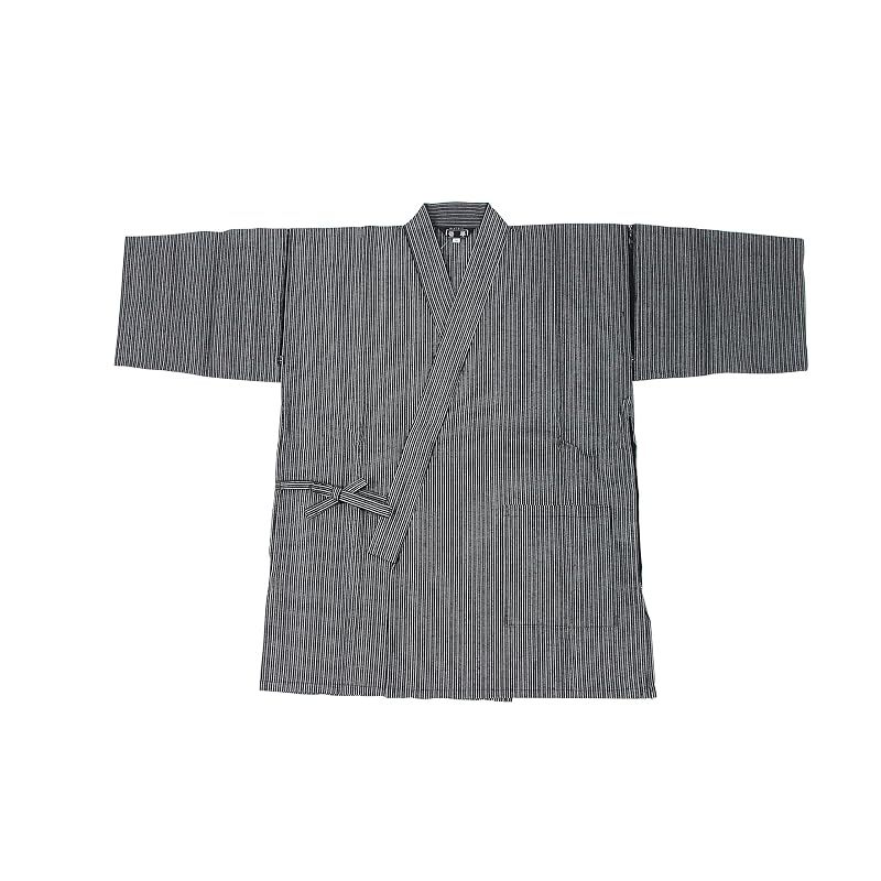 【新品】 [江戸てん] しじら織り甚平 糸・縫製・染色全て日本製 メンズ 子持縞黒5006BK M 1