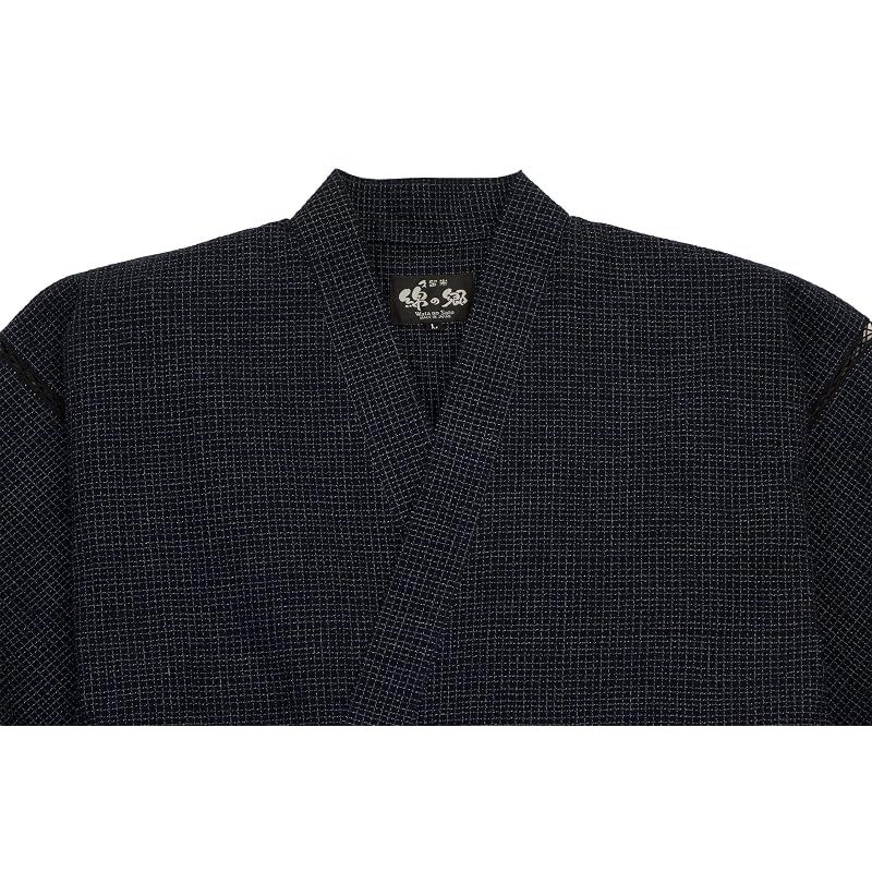 【新品】 綿の郷(ワタノサト) 久留米ちぢみ織甚平 全行程 日本製 サイズ S/M/L/LL/3L 父の日 プレゼント 実用的 ファッション おしゃれ 服 (文人柄・紺色, L) 0