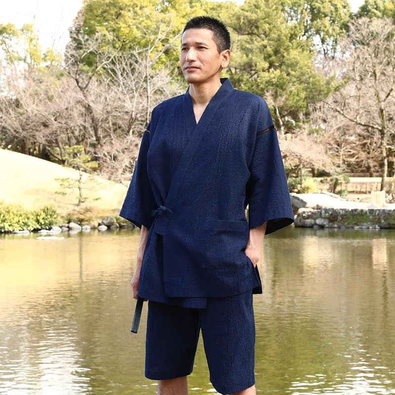 【新品】 綿の郷(ワタノサト) 久留米ちぢみ織甚平 全行程 日本製 サイズ S/M/L/LL/3L 父の日 プレゼント 実用的 ファッション おしゃれ 服 (花紺青, L) 0 【新品】 綿の郷(ワタノサト) 久留米ちぢみ織甚平 全行程 日本製 サイズ S/M/L/LL/3L 父の日 プレゼント 実用的 ファッション おしゃれ 服 (花紺青, L) 0