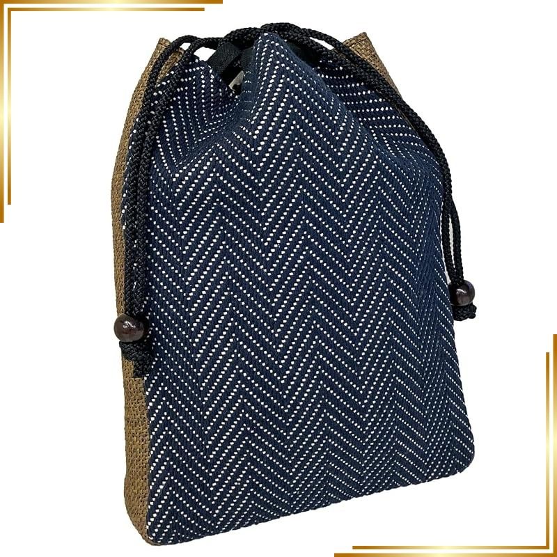 【新品】 [京都きもの友禅] 信玄袋 ヘリンボン メンズ マチ付き 小物入れ 巾着 日本製 甚平 浴衣 男性用 しんげんぶくろ 着物 父の日 (新ネイビー) 0