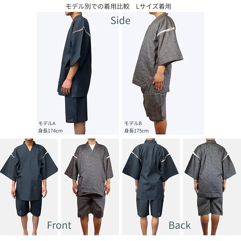 【新品】 [江戸てん] 甚平 しじら織りメンズ 和柄プリント 猫と和古典モチーフ【和猫縁起堂】綿100％ 涼しい 夏用 江戸文字猫 紺 L 1