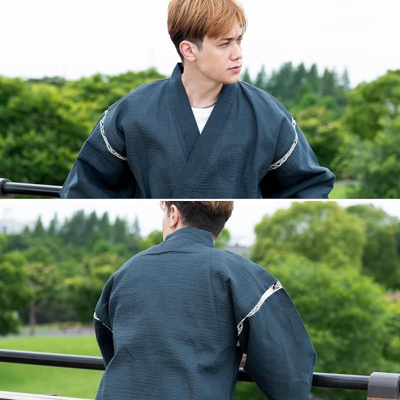 【新品】 [江戸てん] しじら織り甚平 綿100％ 涼しい着心地 和服 夏服 メンズ 大きいサイズ M/L/LL/3L/4L/5L リラックスウェア お祭り 父の日 紺705 M 1