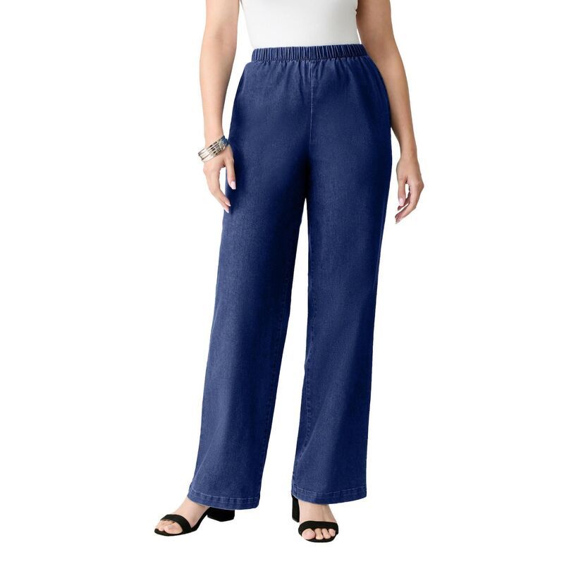 ロアマンズ レディース ボトムス デニムパンツ ワイドレッグ プラスサイズ Roamans Womens Plusize Comfort Stretch Wide Leg Jean Dark Wash