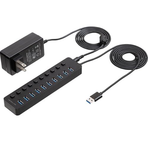 イーサプライ USBハブ 10ポート ACアダプタ付 1.5m 個別スイッチ USB3.2 Gen1 高速転送 5Gbps セルフパワー 充電 データ通信 アルミ製 放熱 EEX-HBA01BKas d2883b9d