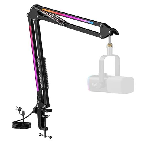 FIFINE マイクアーム RGB搭載 金属製 可動式マイクスタンド 1.5KG耐荷重 3/8