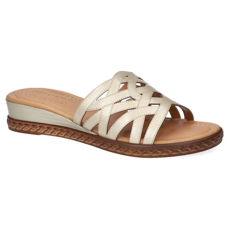 イージーストリート レディース シューズ サンダル Easy Street Edda Tuscany Womens Wedge Slide Sandals Champagne シャンパン