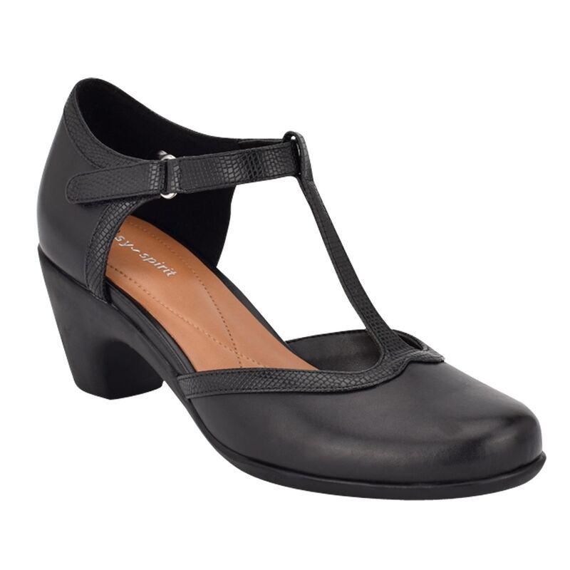 イージースピリット レディース シューズ パンプス Easy Spirit Cara Womens TStrap Adjustable Pumps Black Leather ブラック