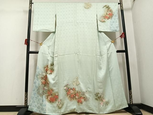平和屋着物●訪問着　絞り　草花文　暈し染め　金彩　正絹　逸品　AABI8582ph
