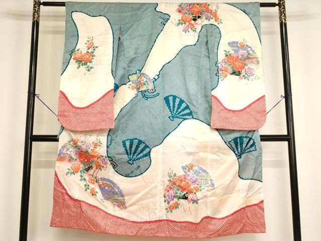 平和屋着物[]七五三　女の子　７歳　祝着　四つ身　檜扇花文　薔薇　暈し染め　金彩　洗える着物　AABI2831ja