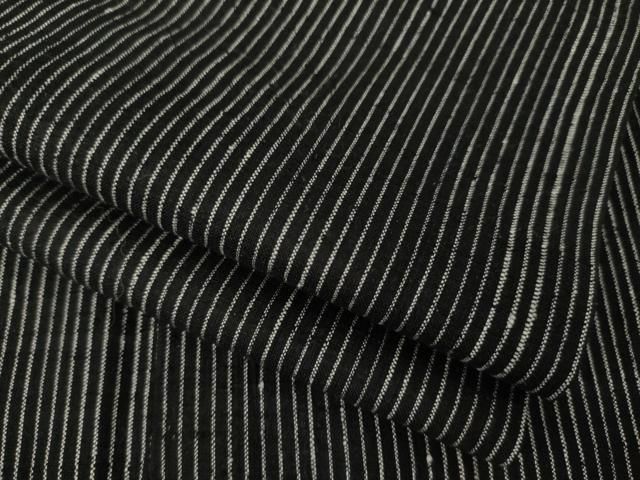 平和屋着物●上質な紬　縞　黒地　正絹　逸品　AABI8210ck