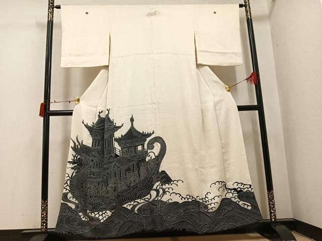 平和屋着物●豪華色留袖　人物立波風景文　銀彩　正絹　逸品　AABI8595ph
