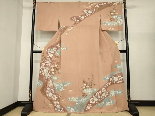 平和屋着物●訪問着　作家物　辻が花　手描き　絞り　エ霞花文　金彩　正絹　逸品　AABI8222ck