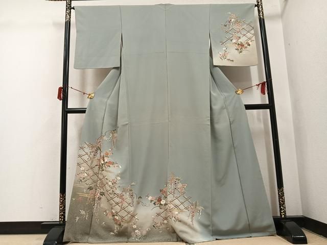 平和屋着物●訪問着　草花文　暈し染め　金彩　正絹　逸品　AABI8599ph