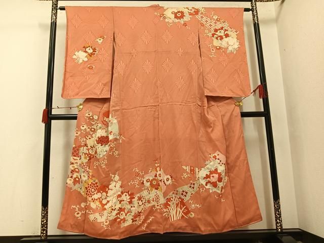 平和屋着物●アンティーク　大正ロマン　訪問着　草花文　金彩　正絹　逸品　AABI8601ph
