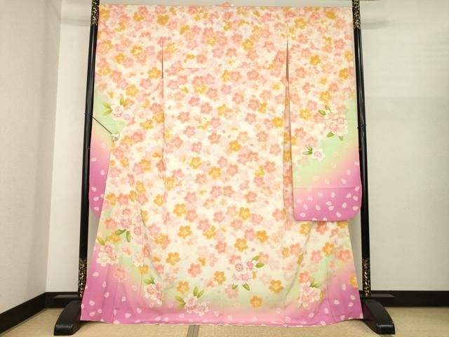 平和屋着物●豪華振袖　駒刺繍　舞桜　暈し染め　正絹　逸品　AABI8229ck
