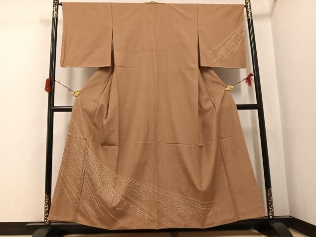 平和屋着物●訪問着　紬地　作家物　刺繍　刺子　吉祥文　正絹　逸品　AABI8605ph