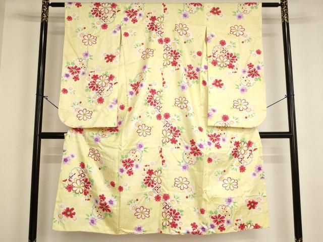 平和屋着物[]七五三　女の子　７歳　祝着　四つ身　雪輪花文　金彩　洗える着物　AABI2838ja
