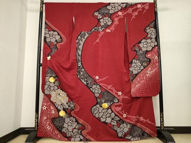 平和屋着物●豪華振袖　駒刺繍　絞り　流水花文　金彩　やまと誂製　正絹　逸品　AABI8240ck