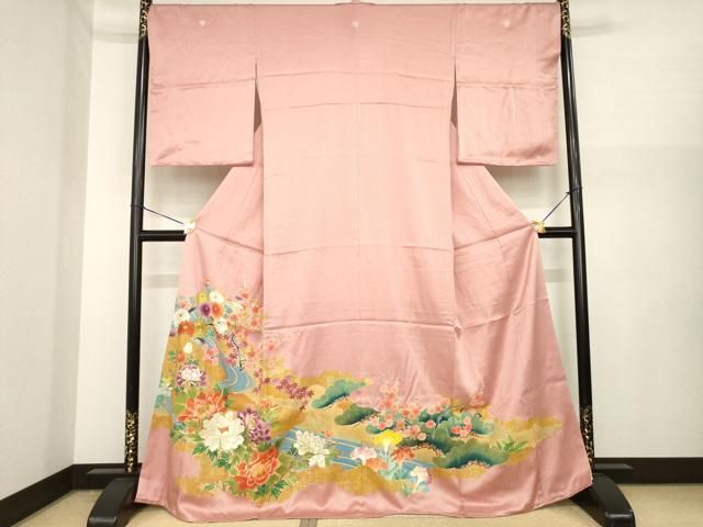 平和屋着物●豪華色留袖　流水花文　金彩　正絹　逸品　AABI8802ck