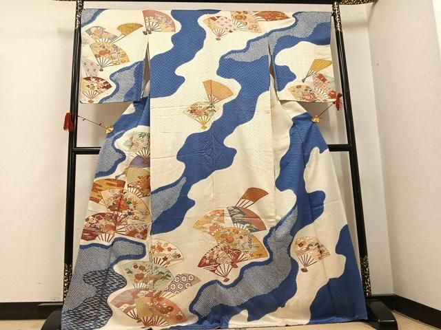 平和屋着物●創業460年・千總　訪問着　駒刺繍　絞り　扇面花文　金彩　三越扱い　正絹　逸品　AABI8612ph
