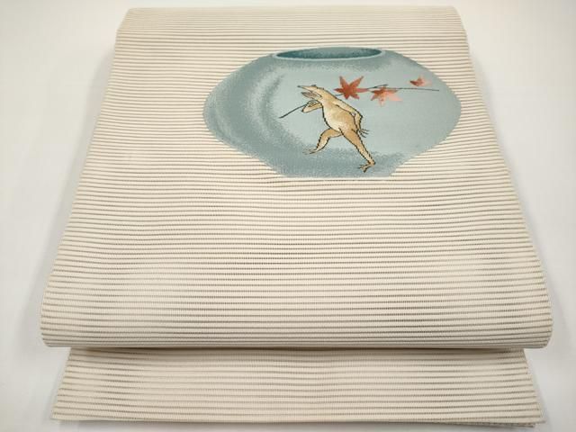 平和屋着物＊夏物　西陣　八寸名古屋帯　絽綴れ　鳥獣戯画　金糸　証紙付き　正絹　逸品　CABH6321tx