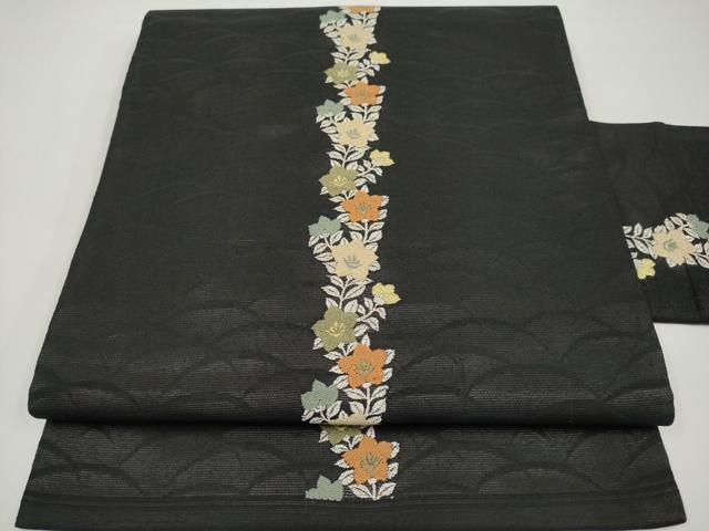 平和屋着物＊夏物　九寸名古屋帯　桔梗　黒地　金銀糸　正絹　逸品　CABH6351tx 27,885円
