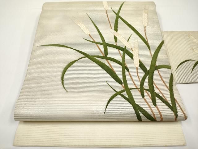 平和屋着物*夏物 九寸名古屋帯 稲穂 銀糸 正絹 逸品 CABH6352tx