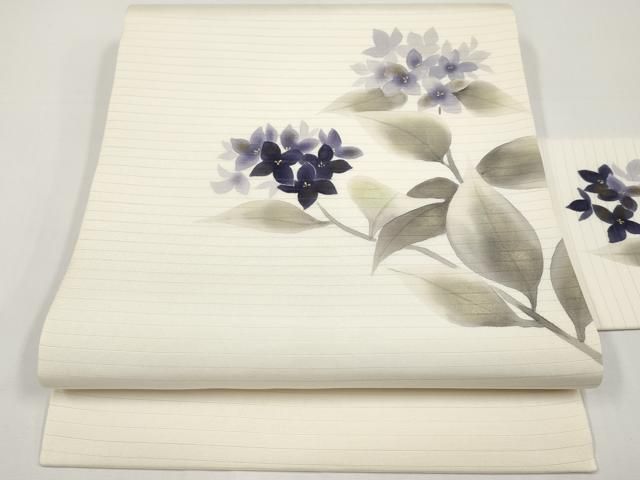 平和屋着物＊夏物　絽塩瀬　九寸名古屋帯　手描き　紫陽花　金彩　正絹　逸品　CABH6357tx