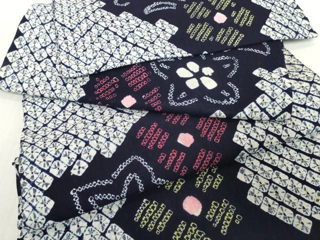 平和屋着物＊夏物　有松鳴海絞り　浴衣　反物　着尺　花繋ぎ　綿　逸品　未使用　DABH2019zzz