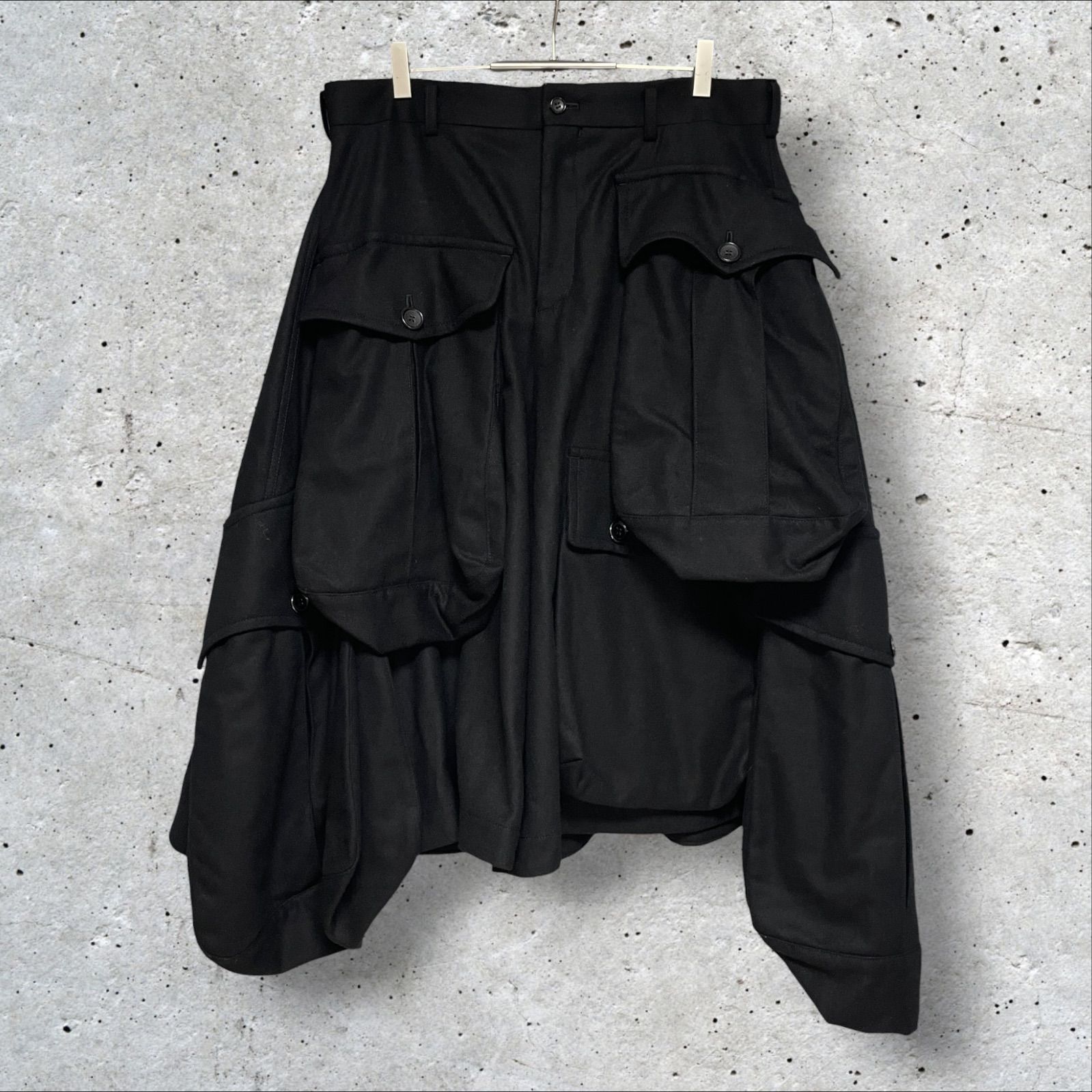 COMME des GARCONS HOMME PLUS ウール ポケットショーツ ワイドパンツ PP-P003 BLACK L コム デ ギャルソン オム プリュス ブラック