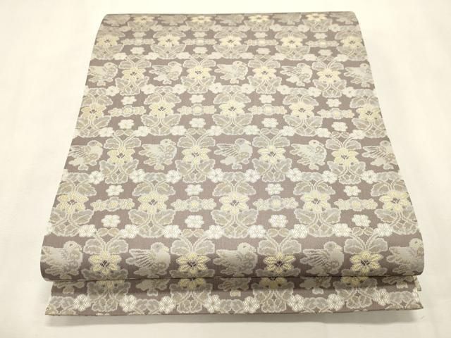 平和屋着物●両面　全通柄袋帯　経錦　花鳥文　正絹　逸品　未使用　CABH6793dy