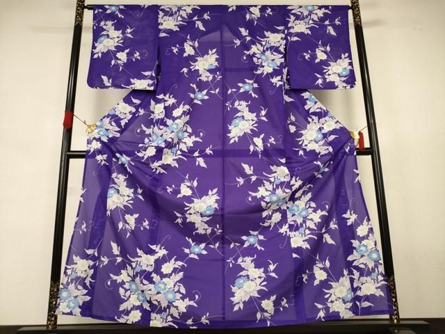 平和屋着物＊夏物　小紋　絽　草花文　洗える着物　AABJ8043jd
