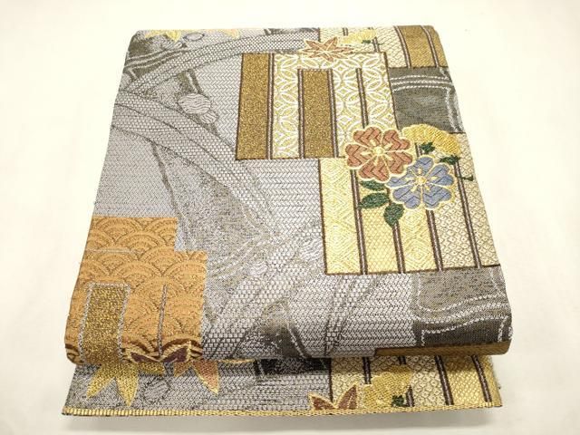 平和屋着物●両面　六通柄袋帯　源氏香花文　金糸　正絹　逸品　CABI7202dy