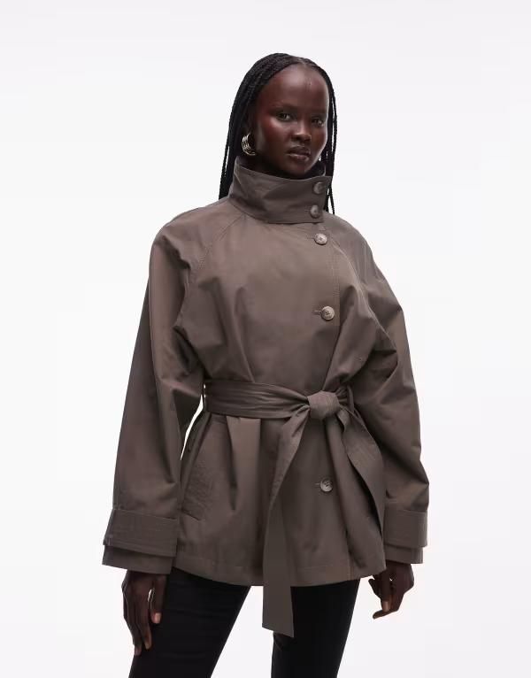 エイソス レディース アウター コート スタンドネック ASOS DESIGN funnel neck tie beltrench coat in mushroom