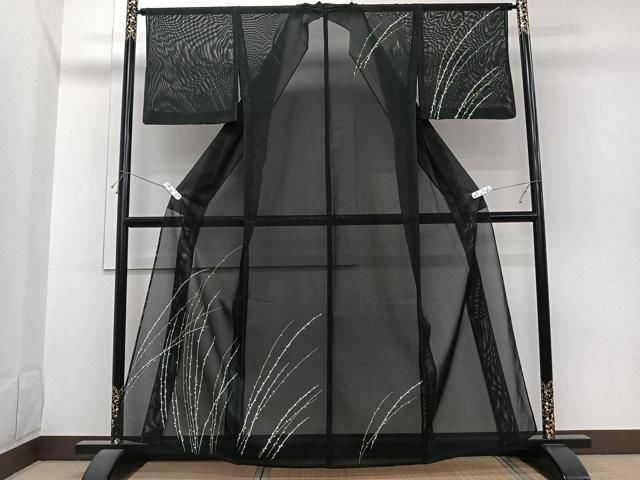 平和屋着物*夏物 訪問着 絽 枝花文 黒地 洗える着物 CABI3700xi