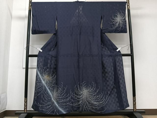平和屋着物＊夏物　小紋　市松紋絽　乱菊　やまと誂製　正絹　逸品　CABI3722xi