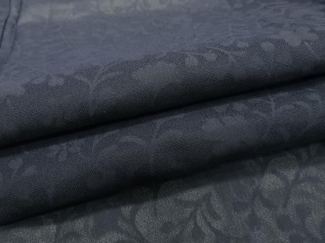 平和屋着物＊夏物　色無地　草花紋紗　紫黒色　正絹　逸品　CABI3733xi