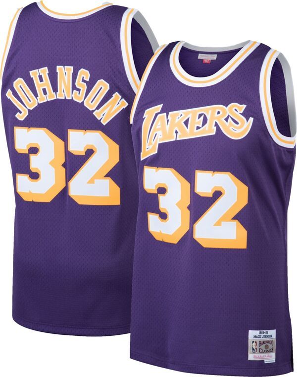 ミッチェルネス メンズ トップス シャツ ジャージー Mitchell Ness Mens 1984 Los Angeles Lakers Magic Johnson 32 Purple Hardwo