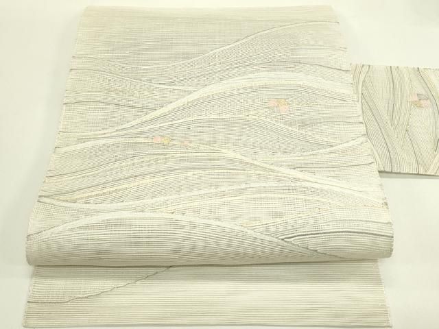 平和屋着物＊夏物　八寸名古屋帯　すくい織　立波文　金銀糸　正絹　逸品　未使用　CABI5255rv