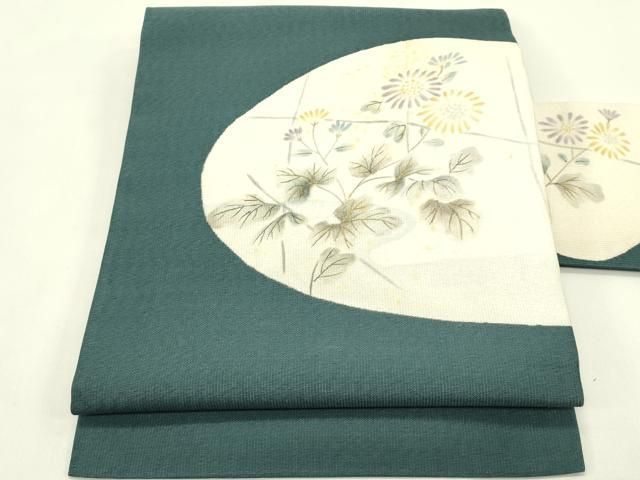 平和屋着物＊夏物　九寸名古屋帯　手描き　菊　金彩　正絹　逸品　CABI5268rv