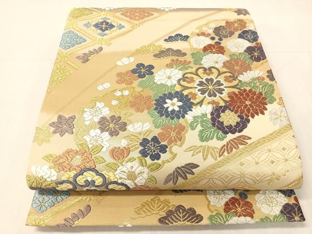 平和屋着物●六通柄袋帯　唐織　雪輪吉祥花文　金糸　正絹　逸品　未使用　CABI4061vp