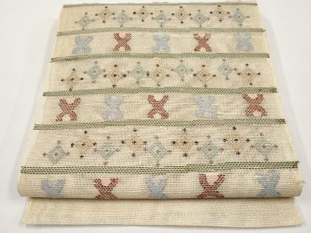 平和屋着物＊夏物　八寸名古屋帯　横段菱文　正絹　逸品　CABH6368tx