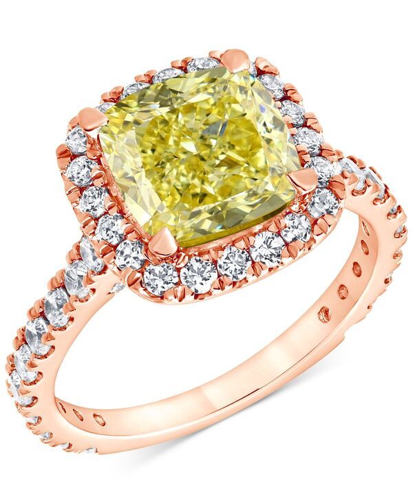 バッジェリーミシュカ レディース アクセサリー リング Badgley Mischka IGI Certified Lab Grown Yellow Diamond Cushion Halo Enga