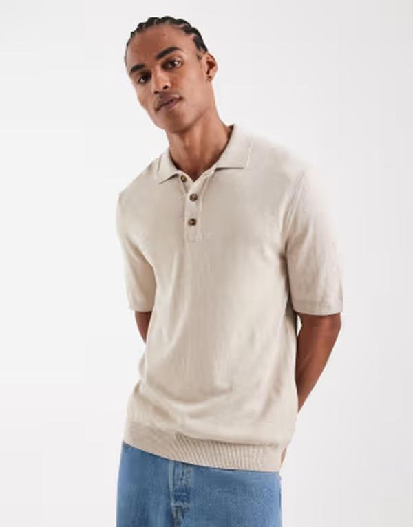 オンリーアンドサンズ メンズ トップス ポロシャツ ニット ONLY SONS knit short sleeve polo shirt in stone Oatmeal オートミール