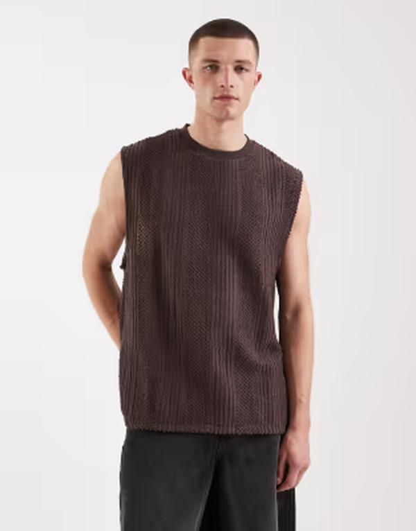 エイソス メンズ トップス ベスト ASOS DESIGN oversized vestextured fabric Bracken ブラウン