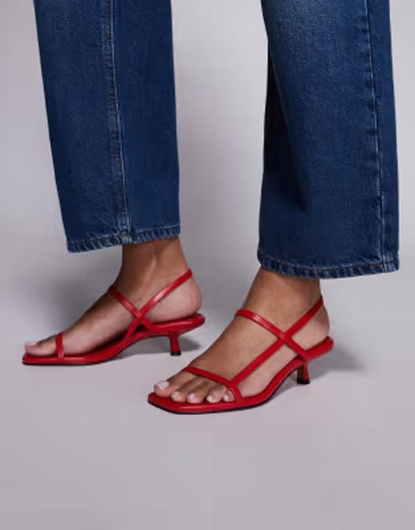 エイソス レディース シューズ サンダル ミニ ヒール ASOS DESIGN Hop minimal kitten heel sandals RED レッド
